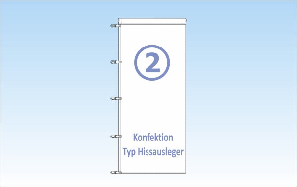 Werbeflagge Ausleger 120 x 400 cm Longlife 115 g/m² - Durchdruck Karabiner links geschlossen 40 mm