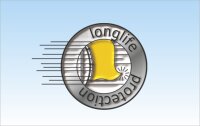 Bandeira publicitária de haste vertical 120 x 300 cm Longlife 115 g/m² - Impressão em um lado, fita de reforço e mosquetão à esquerda, corte térmico.